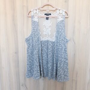 Ali Miles Womens Crochet Lace Back Vest Size L Open Front Marled Boho Cottage